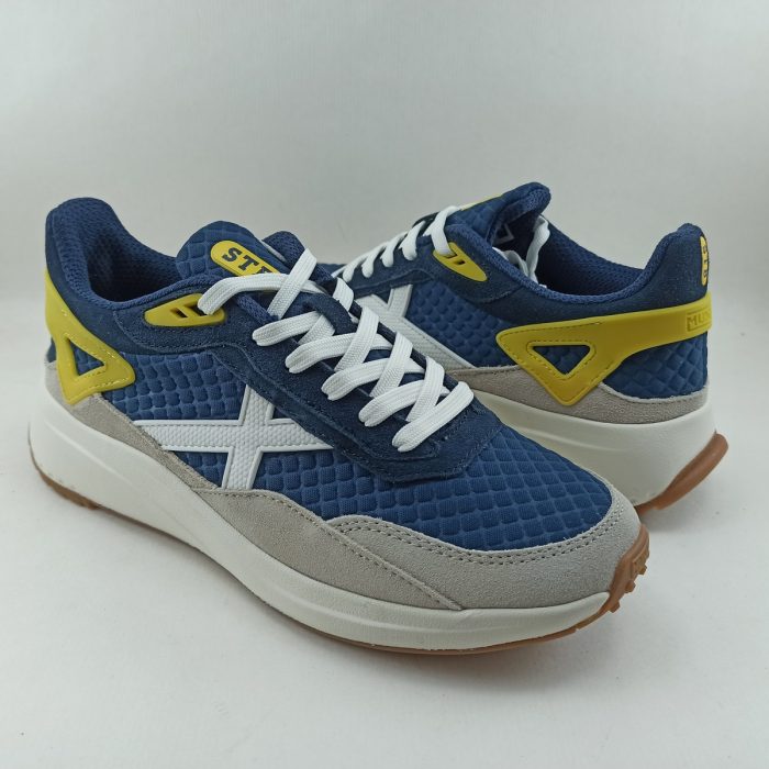 Deportivo de piel y malla azul con cierre de cordón, Munich mod. 4155009 - Imagen 3