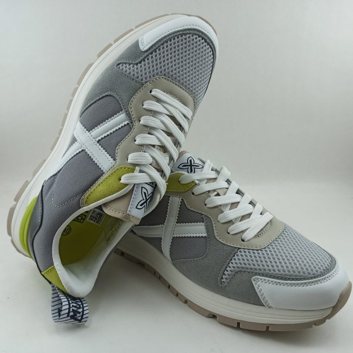 Deportivo de piel y malla gris con cierre de cordón, Munich mod. 8831004