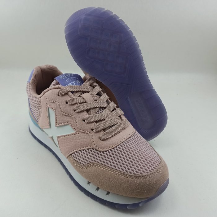 Semi-deportivo de piel y malla en rosa con cierre de velcro o cordón, Munich mod. 1695145 - Imagen 4