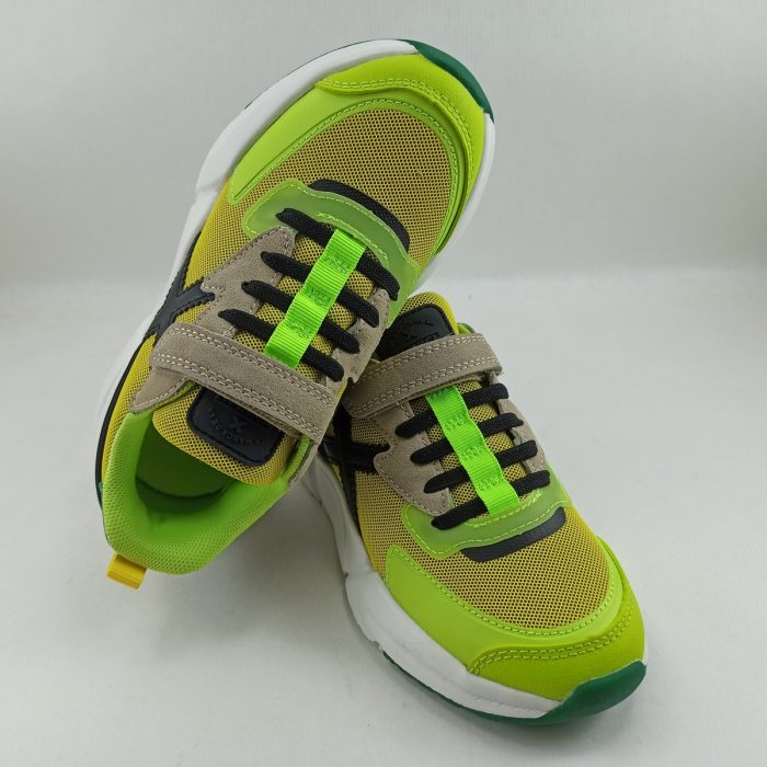 Deportivo combinado en piel y malla amarillo con cierre de velcro, Munich mod. Mini track