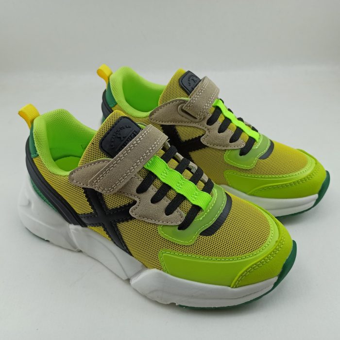 Deportivo combinado en piel y malla amarillo con cierre de velcro, Munich mod. Mini track - Imagen 2