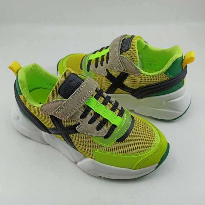 Deportivo combinado en piel y malla amarillo con cierre de velcro, Munich mod. Mini track - Imagen 3