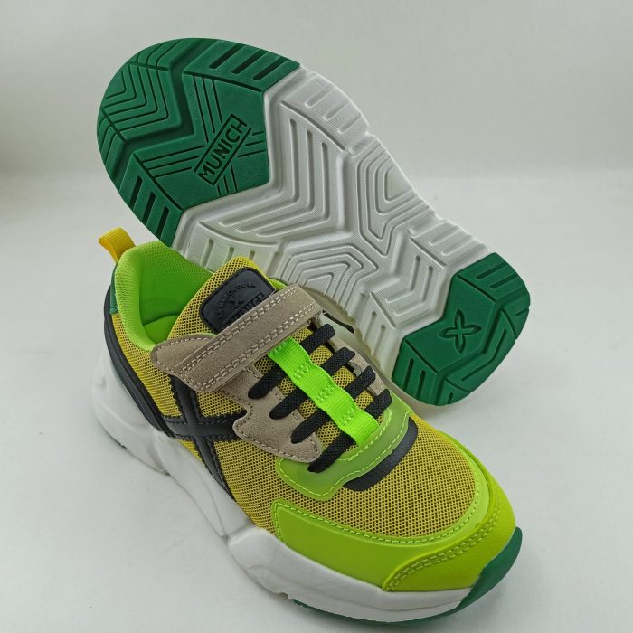 Deportivo combinado en piel y malla amarillo con cierre de velcro, Munich mod. Mini track - Imagen 4