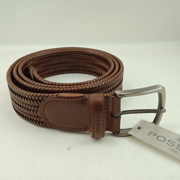 Cinturon trenzado elastico de piel marron con hebilla, Possum mod. 11247