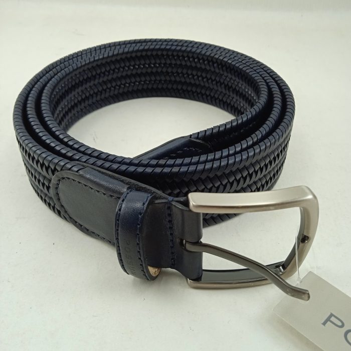 Cinturon trenzado elastico de piel azul con hebilla, Possum mod. 11247