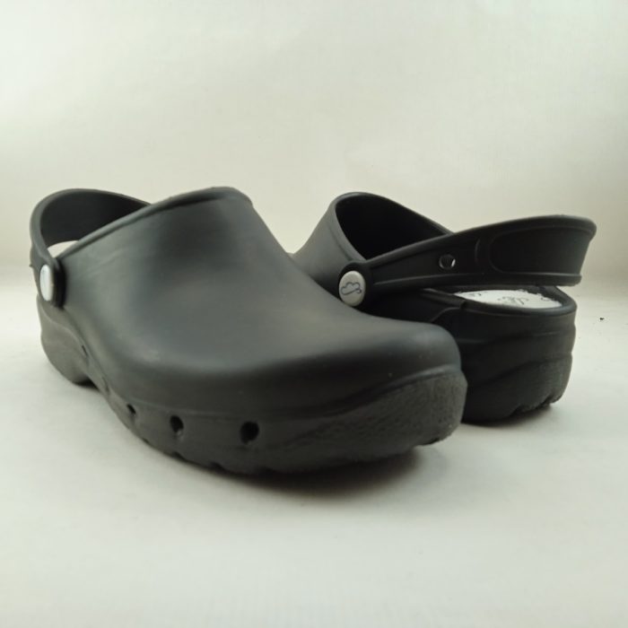 Zueco de trabajo en negro con tira en talon, Feliz caminar mod. Flotante
