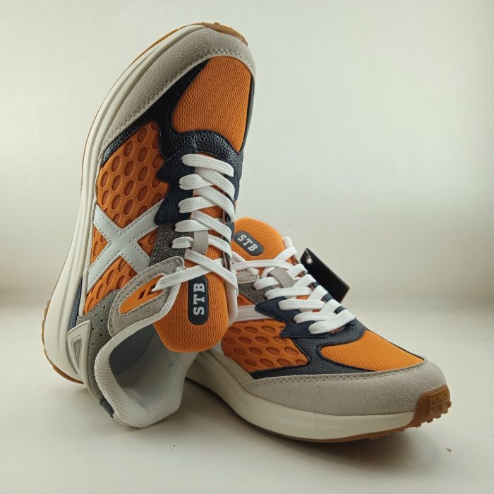 Semi-sport de piel combinada con tejido en naranja con cierre de cordon, Munich mod. 4155038