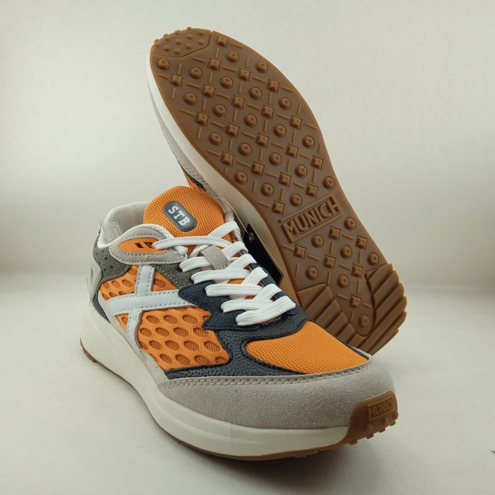 Semi-sport de piel combinada con tejido en naranja con cierre de cordon, Munich mod. 4155038 - Imagen 4