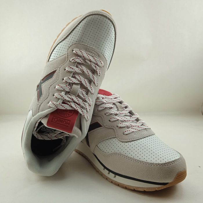 Semi-sport de piel blanca y gris con cierre de cordon, Munich mod. 4150218