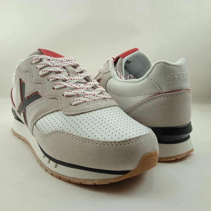 Semi-sport de piel blanca y gris con cierre de cordon, Munich mod. 4150218 - Imagen 3