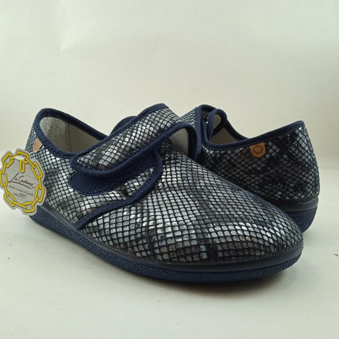 Alpargata textil plata y azul con cierre de velcro, La Cadena mod. 91042 - Imagen 3