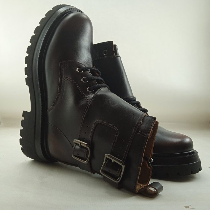 Bota de piel marron con cierre de cremallera interior y cordon, Belang mod. 08135