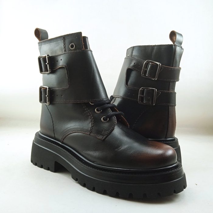 Bota de piel marron con cierre de cremallera interior y cordon, Belang mod. 08135 - Imagen 3