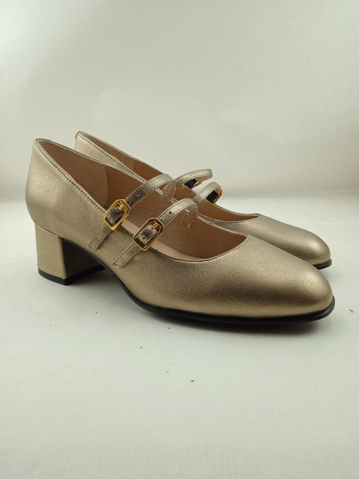 Zapato de vestir de piel oro con cierre de 2 hebillas, Unisa mod. Lenzel - Imagen 2