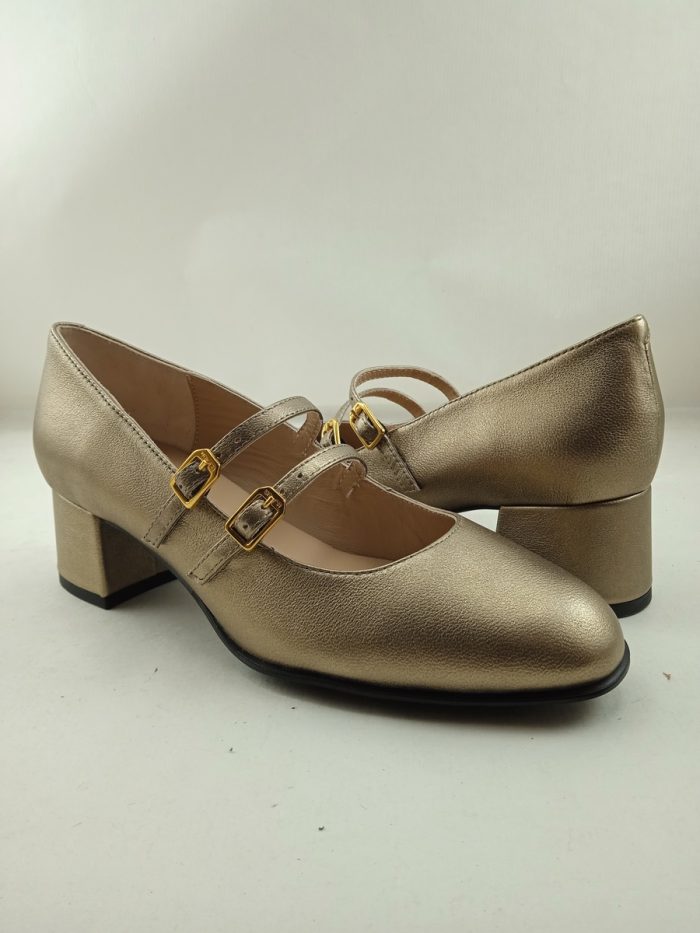 Zapato de vestir de piel oro con cierre de 2 hebillas, Unisa mod. Lenzel - Imagen 3