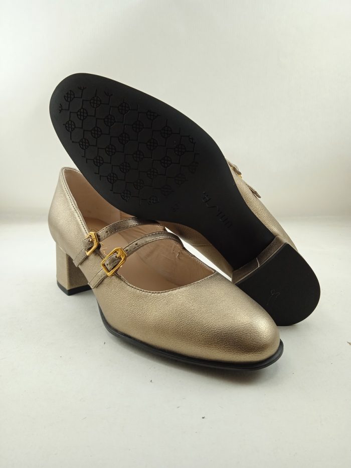 Zapato de vestir de piel oro con cierre de 2 hebillas, Unisa mod. Lenzel - Imagen 4