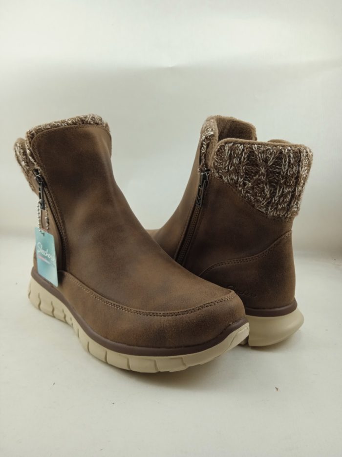 Bota de piel marron con cierre de cremallera, Skechers mod. 167941 - Imagen 3