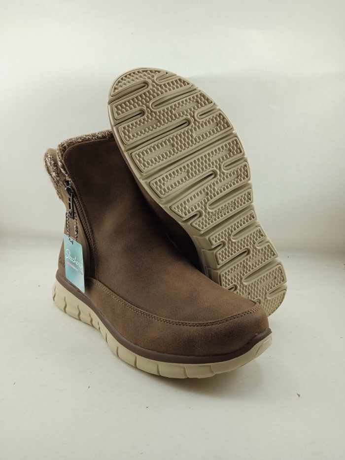 Bota de piel marron con cierre de cremallera, Skechers mod. 167941 - Imagen 4