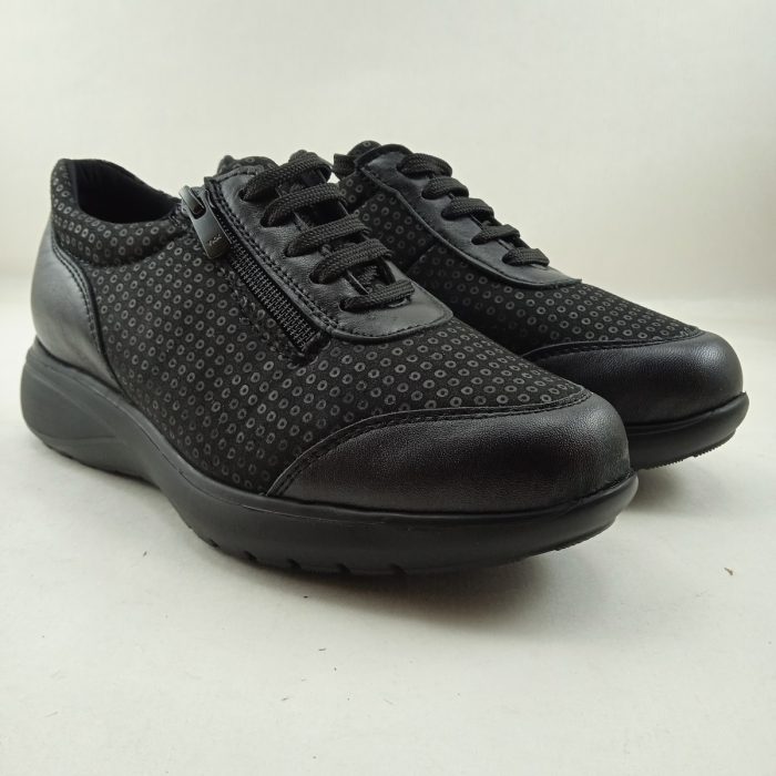 Semi-sport de piel negro con cierre de cordon y cremallera, Pinoso's mod. 8218G - Imagen 2