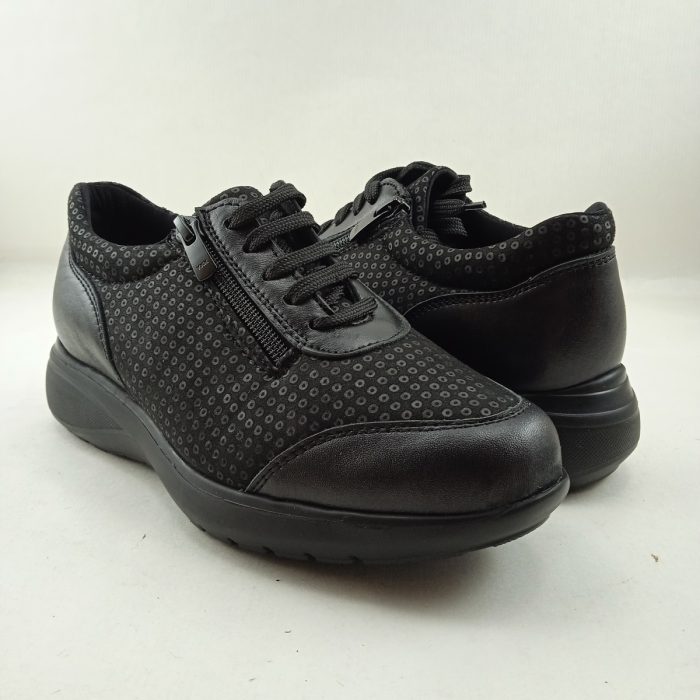 Semi-sport de piel negro con cierre de cordon y cremallera, Pinoso's mod. 8218G - Imagen 3