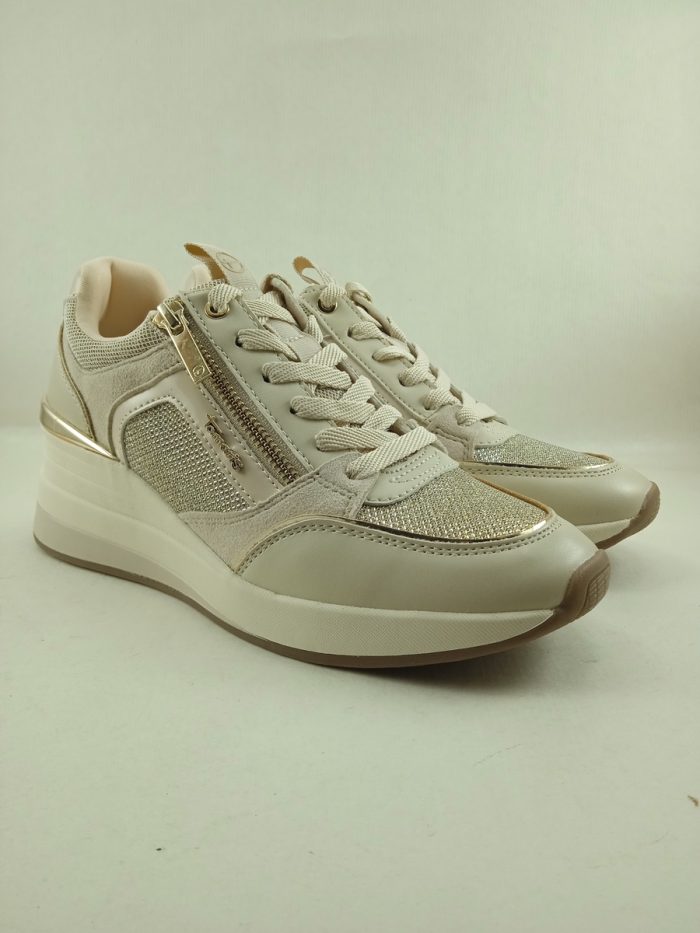 Semi-sport de piel crema con cierre de cordon y cremallera, Wortmann mod. 23703