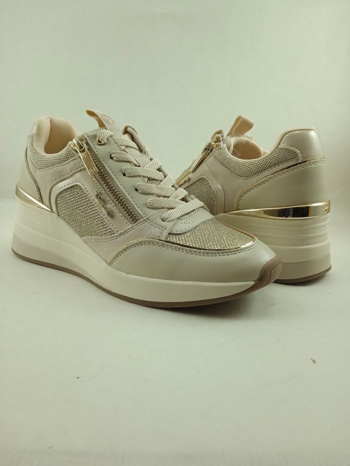 Semi-sport de piel crema con cierre de cordon y cremallera, Wortmann mod. 23703 - Imagen 2