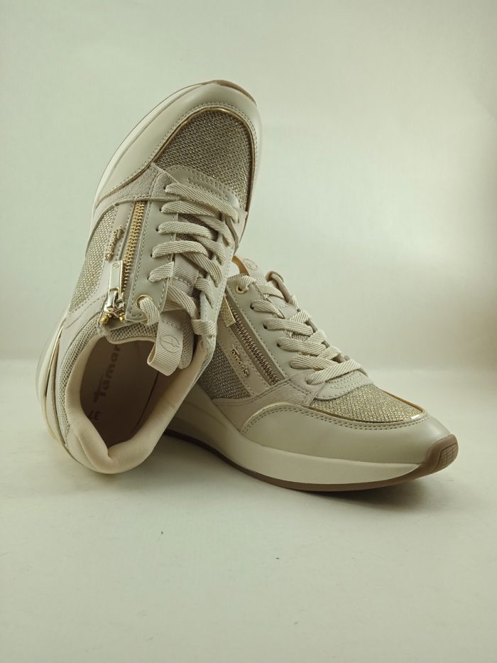 Semi-sport de piel crema con cierre de cordon y cremallera, Wortmann mod. 23703 - Imagen 4