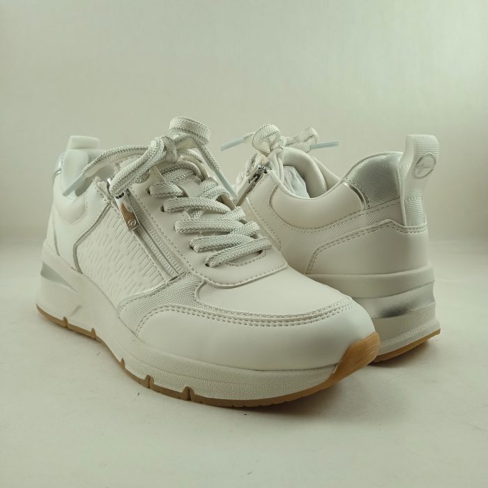 Semi-sport de piel blanca con cierre de cordon y cremallera, Wortmann mod. 23721