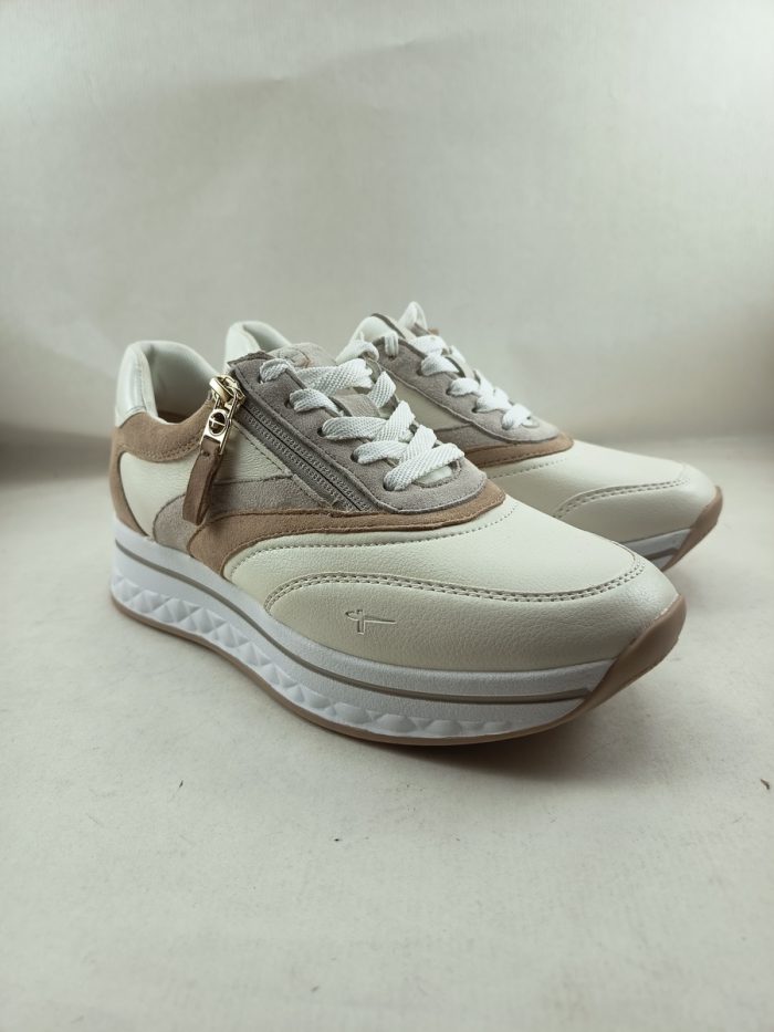Semi-sport de piel crema con cierre de cordon y cremallera, Tamaris confort mod. 83721