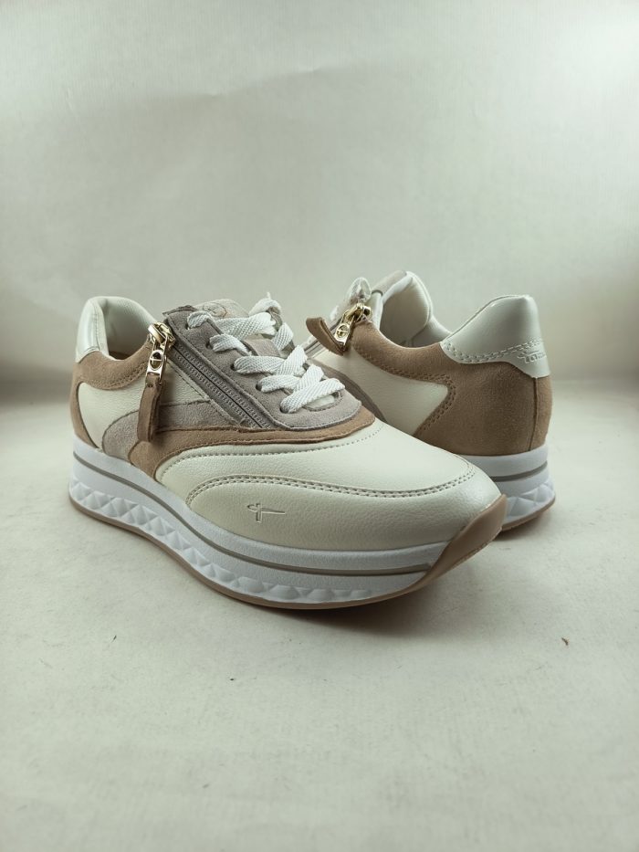 Semi-sport de piel crema con cierre de cordon y cremallera, Tamaris confort mod. 83721 - Imagen 2
