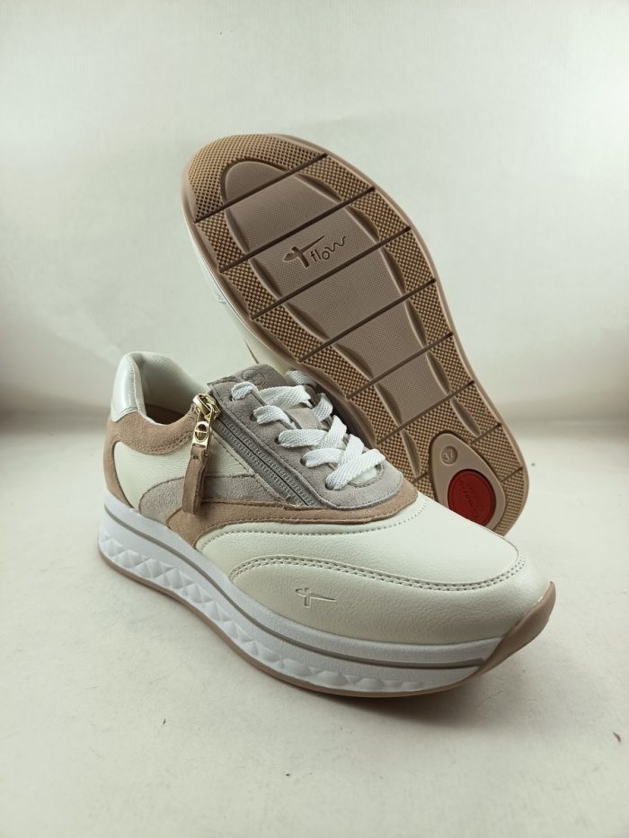 Semi-sport de piel crema con cierre de cordon y cremallera, Tamaris confort mod. 83721 - Imagen 3