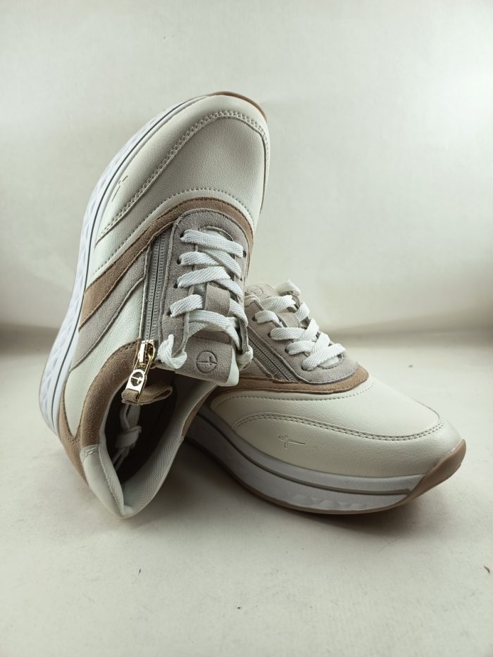 Semi-sport de piel crema con cierre de cordon y cremallera, Tamaris confort mod. 83721 - Imagen 4