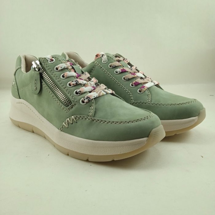 Semi-sport de piel verde con cierre de cordon y cremallera, Jana mod. 23780