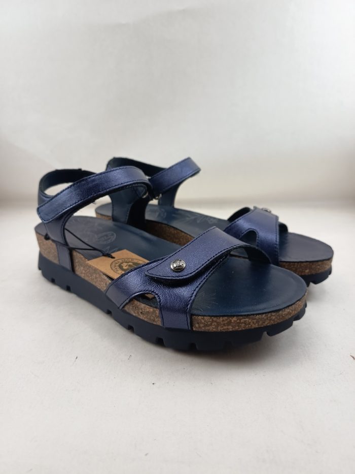 Sandalia de piel azul con cierre de velcros, Panama jack mod. Sulia shine b4