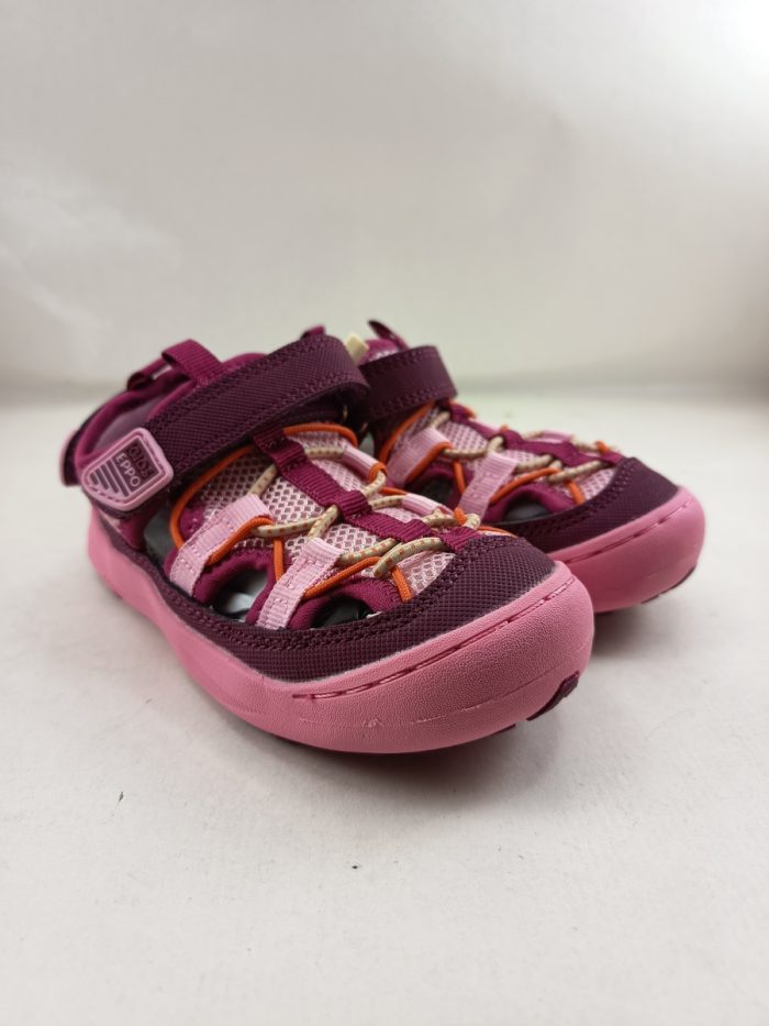 Sandalia de cortes en piel rosa con cierre de velcro, Gioseppo mod. 74460