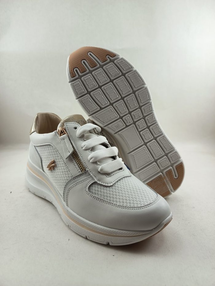 Semi-sport de piel blanca con cierre de cordon y cremallera, Keys mod. 10600 - Imagen 3