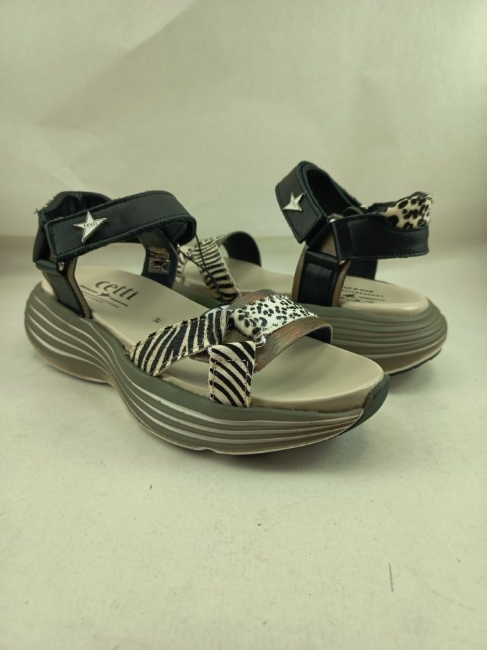 Sandalia de piel multicolor con cierre de velcro, Cetti mod. C-1297 - Imagen 3