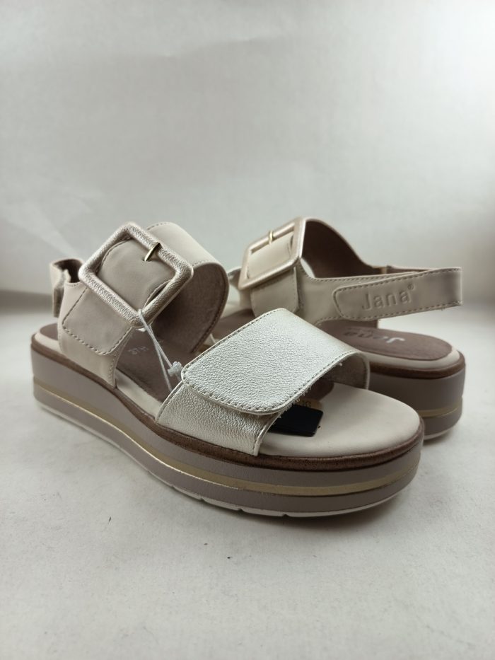 Sandalia de piel en oro y crema con cierre de velcros, Jana mod. 28266 - Imagen 2