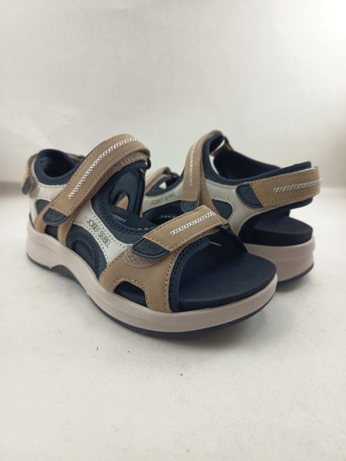 Sandalia californiana de piel combinada en blanco y beig con cierre de velcros, Josef seibel mod. 97302 - Imagen 2