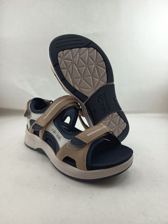 Sandalia californiana de piel combinada en blanco y beig con cierre de velcros, Josef seibel mod. 97302 - Imagen 3