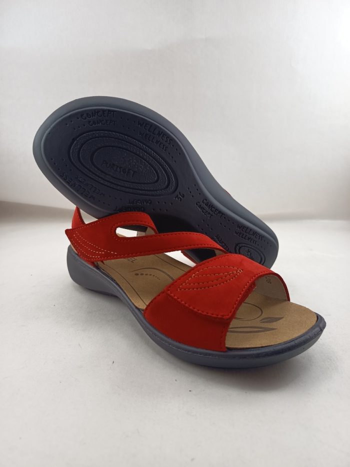 Sandalia de piel roja con cierre de velcro, Josef seibel mod. 86708 - Imagen 3