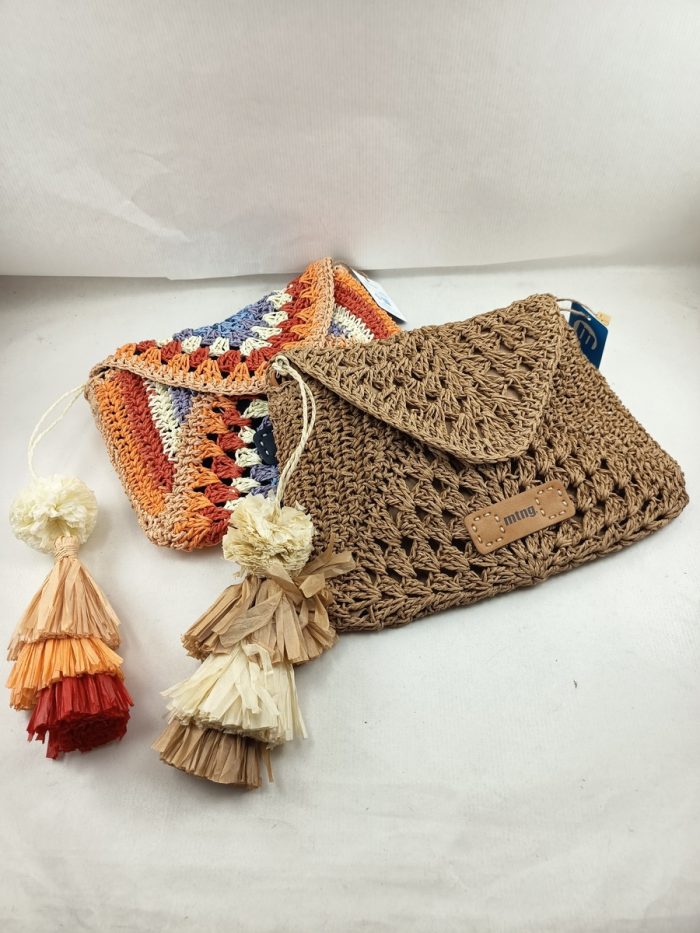 Bolso de rafia cuero con cierre de solapa con crec, Mustang mod. Dari