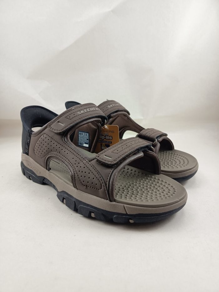 Sandalia californiana de piel marron con cierre de velcros, Skechers mod. 205289 - Imagen 2