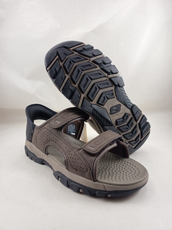 Sandalia californiana de piel marron con cierre de velcros, Skechers mod. 205289 - Imagen 4