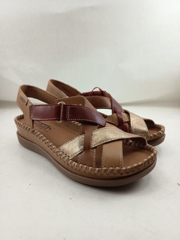 Sandalia de piel multicolor con cierre de velcro, Pikolinos mod. 0741C2