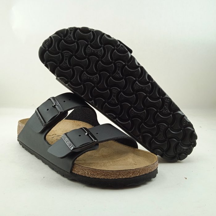 Chancla de piel negra con cierre de doble hebilla, Birkenstock mod. Arizona - Imagen 4