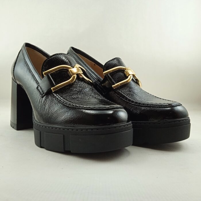 Zapato de vestir tipo mocasin negro de piel sin cierres, Unisa mod. Karia - Imagen 2