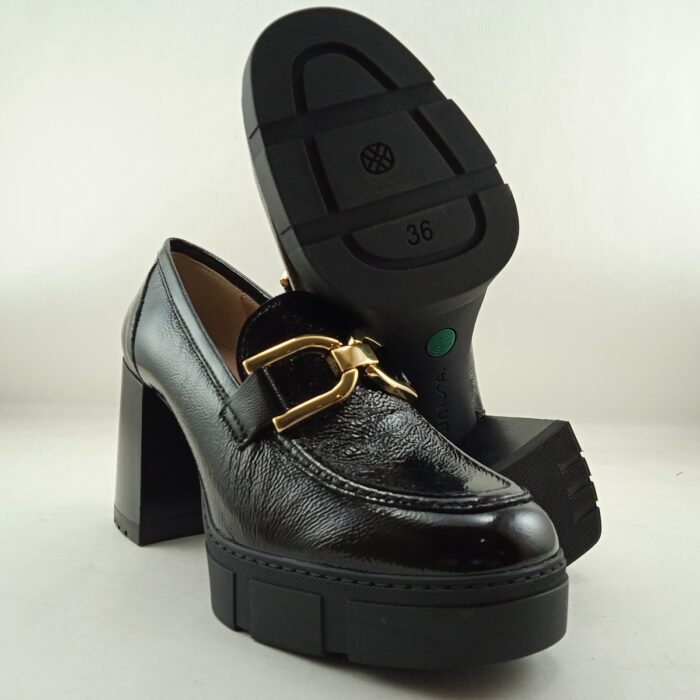 Zapato de vestir tipo mocasin negro de piel sin cierres, Unisa mod. Karia - Imagen 4