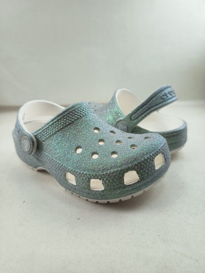 Croc classico verde de glitter sin cierres y tira trassera, Croc mod. 210985/86 - Imagen 2