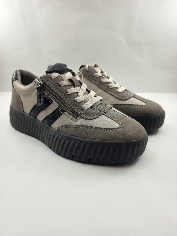 Semi-sport de piel gris con cierre de cordon y cremallera, Tamaris confort mod. 83729 - Imagen 2